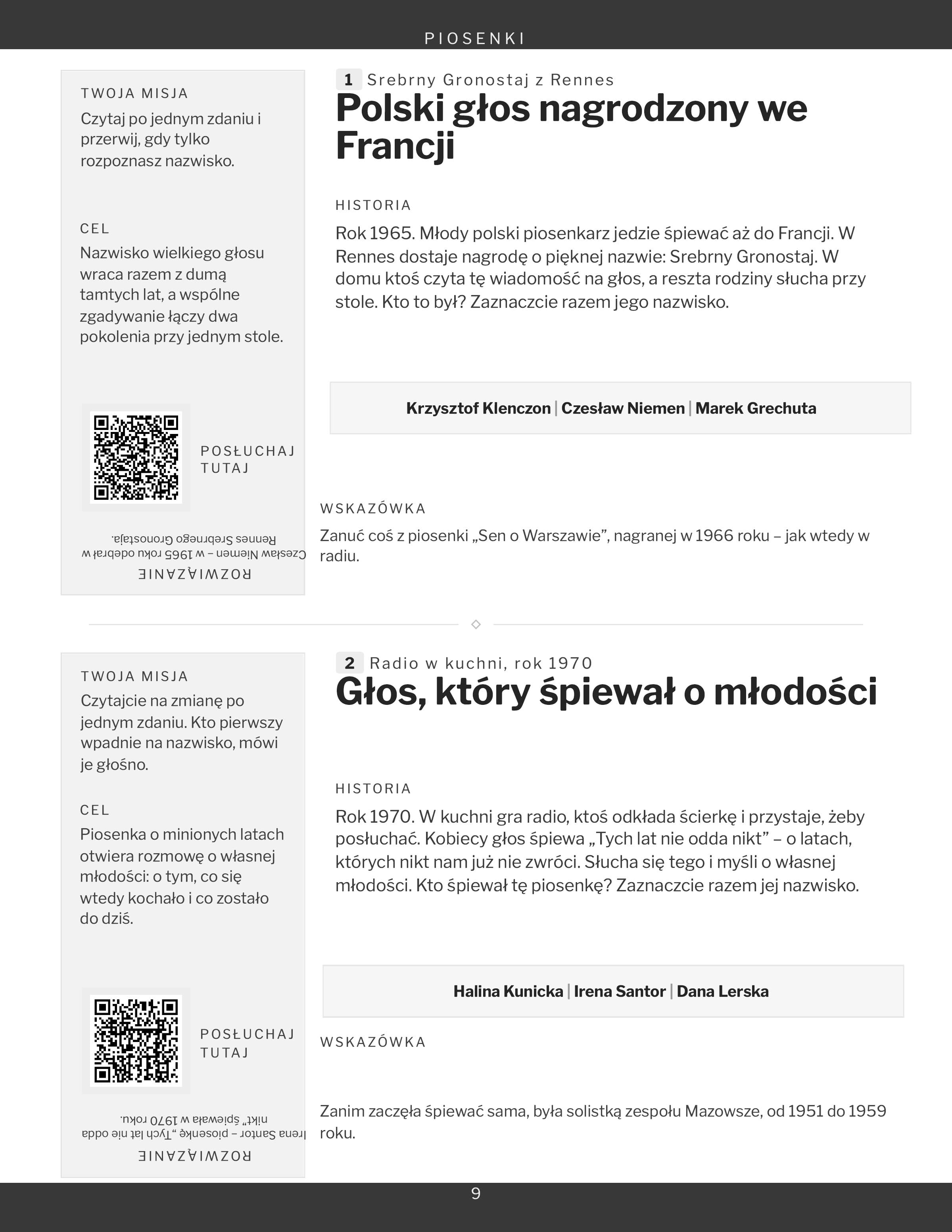 Strona z działu Piosenki: dwie gry i ich kwadrat do sfotografowania
